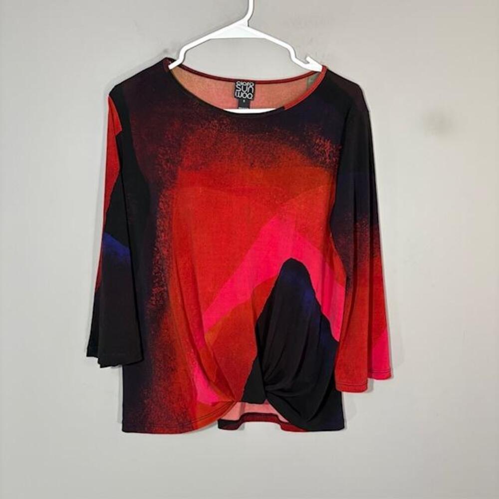 Clara Sunwoo Blouse Womens Small Multicolor Colorblock Scoop 3/4 Sleeve Top